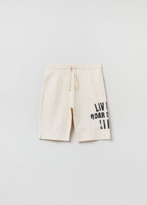 Short Enfant - Non spécifié - Imprimé Lettres - 100% Coton - Taille Élastiquée - Poches Verticales