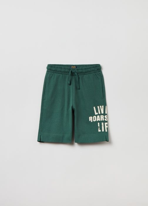Short Enfant - Non spécifié - Imprimé Lettres - 100% Coton - Taille Élastiquée - Poches Verticales
