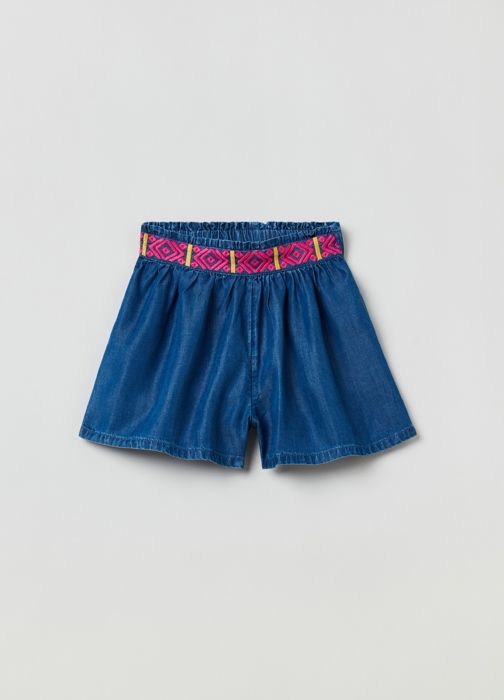 Short en Lyocell - Non spécifié - Enfant - Taille élastiquée - Broderie géométrique - Bleu