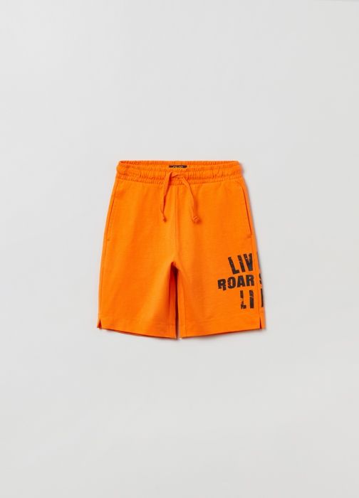 Short Enfant - Non spécifié - Orange - 100% Coton - Taille élastiquée - Imprimé lettres