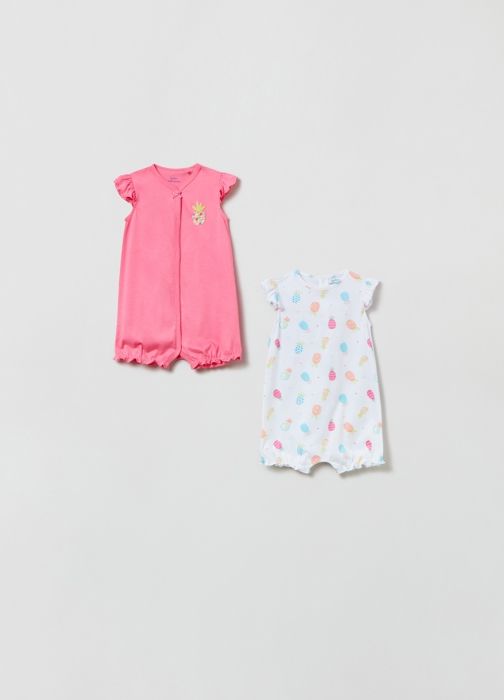 Bodies courts - Non spécifié - Pack de 2 - Imprimé ananas et cœurs - 100% coton - Fille