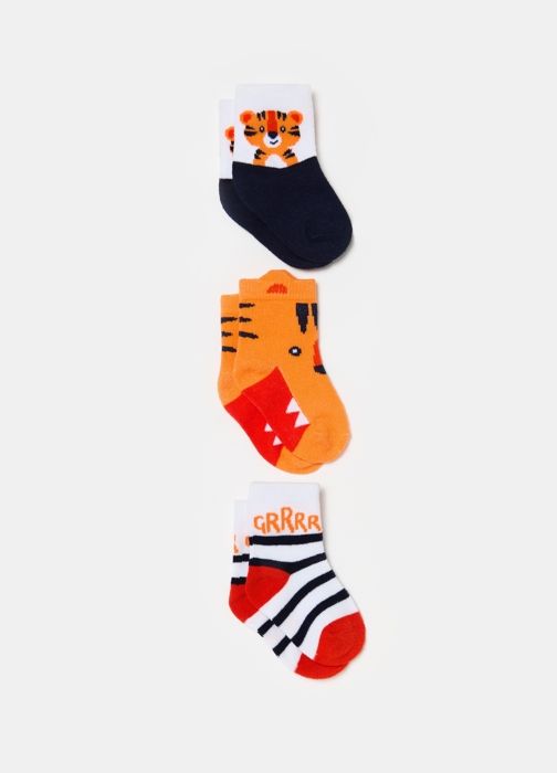 Chaussettes courtes - Noname - Lot de 3 - Coton biologique - Motif tigre - Multicolore