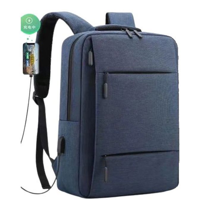 Sac à dos de voyage, bag d'affaires + port USB, cartable pour PC Bleu