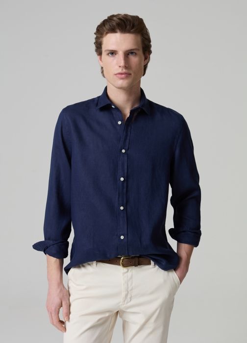 Chemise en lin - PIOMBO - Modèle unie - 100% recyclé - Col cutaway - Manches longues