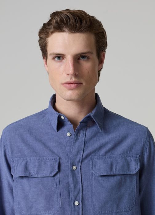 Chemise en lin et coton - PIOMBO - Modèle avec poches - Col cutaway - Manches longues - Regular
