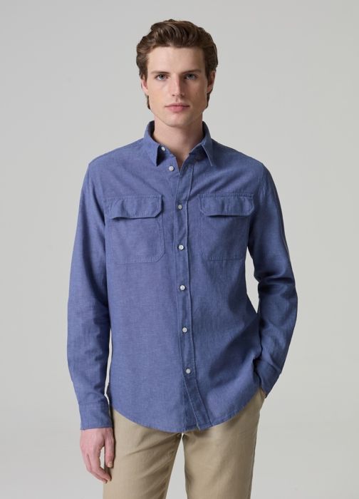 Chemise en lin et coton - PIOMBO - Modèle avec poches - Col cutaway - Manches longues - Regular - Marjane Mall - Image 2
