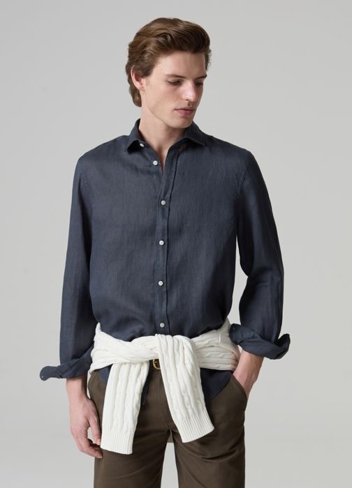 Chemise en lin - PIOMBO - Modèle uni - Col cutaway - Manches longues - 100% recyclé