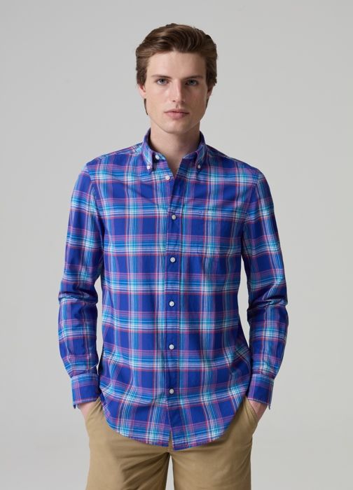 Chemise avec col boutonné et motif à carreaux