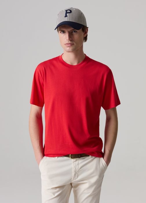 T-shirt - PIOMBO - Col rond - 100% coton Supima - Manches courtes - Rouge