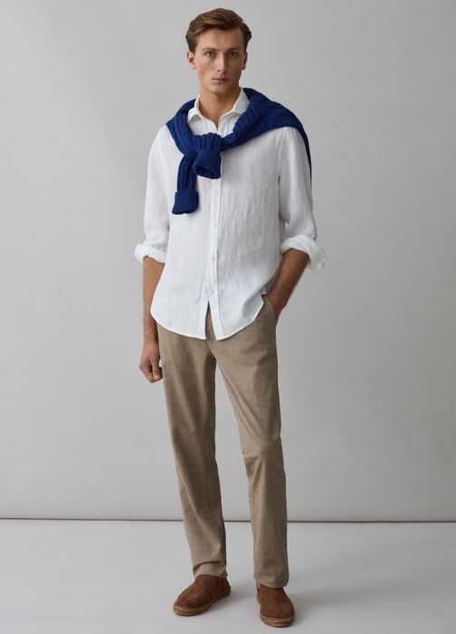 Pantalon Chino - PIOMBO - Teint Filé - 55% Coton - 45% Lin - Beige