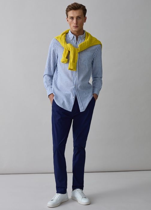 Pantalon Chino - PIOMBO - Coupe Régulière - Tissage Ripstop - 2 Poches Verticales - Bleu