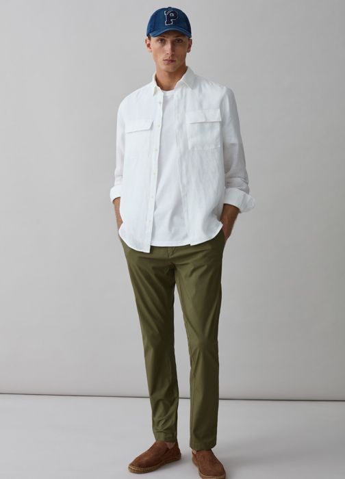 Pantalon Chino - PIOMBO - Vert - Coton Extensible - Tissage Ripstop - Taille Standard