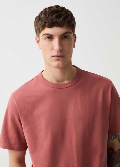 T-shirt - Coton - Décontracté - Col rond - Manches courtes - Saumon