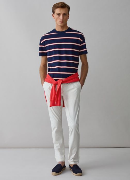 Pantalon Chino - PIOMBO - Blanc - Coton Extensible - Tissage Ripstop - Coupe Régulière