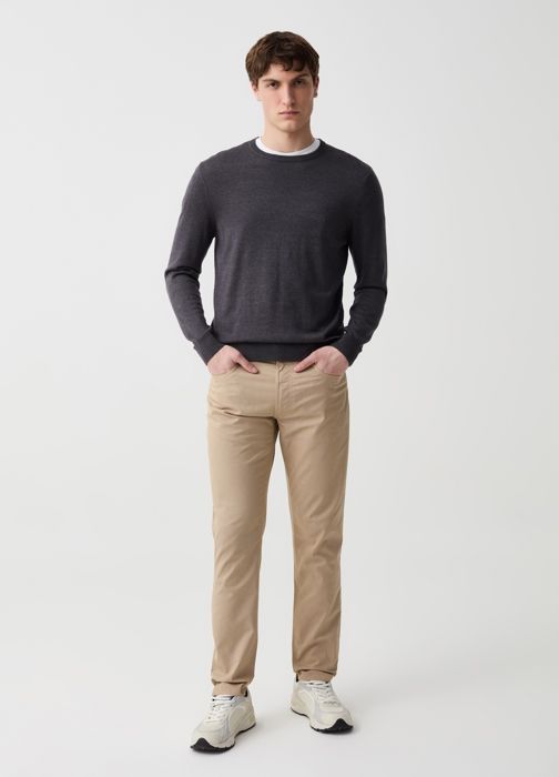 Pantalon cinq poches - Non spécifié - Non spécifié - Beige - Coton extensible - Micro-tissage
