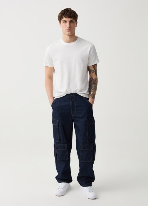 Jean cargo - Non spécifié - Rincé - 100% coton recyclé - Jambe large - Plusieurs poches