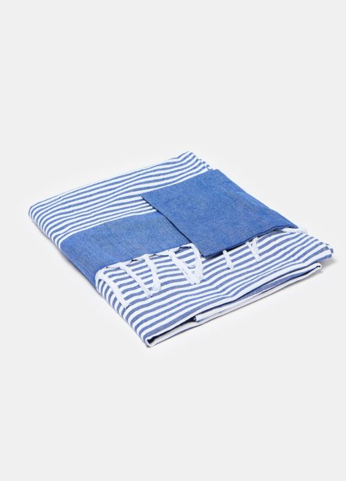 Serviette de Plage - PIOMBO - Rayée - 100% Coton - Poche Latérale - Franges