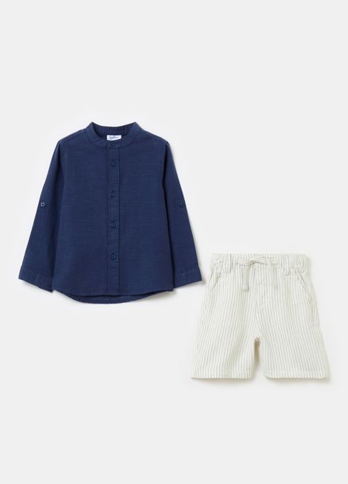 Ensemble chemise et bermuda - Multicolore - Garçon - Col mao - Taille élastiquée - Manches longues