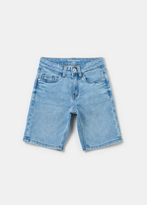 Bermuda en denim - Non spécifié - Enfant - Taille réglable - Cinq poches - Effet froissé