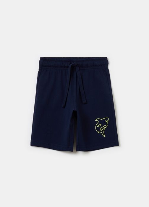 Bermuda - Non spécifié - Imprimé requin - Coton 100% - Cordon de serrage - Poche plaquée
