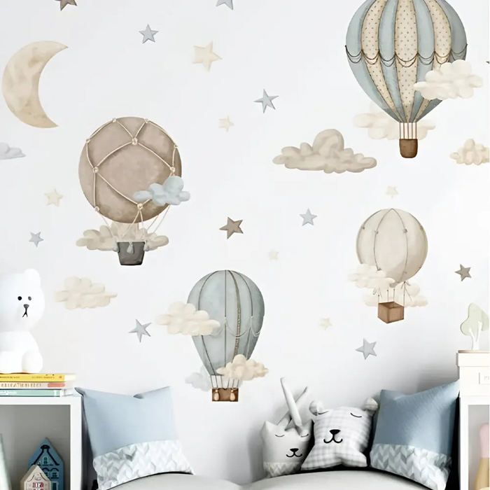 Autocollant mural - Mongolfière - Multicolore - Vinyle adhésif - Décoration chambre enfant - Design contemporain