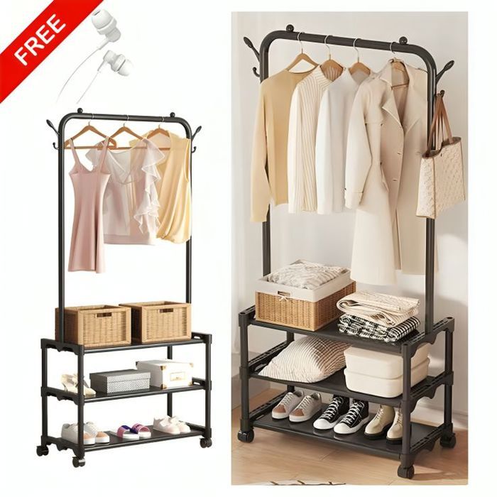 Porte-vêtements multifonctionnel avec 3 couches d'étagères mobiles + écouteur Heavy Bass Gratuit