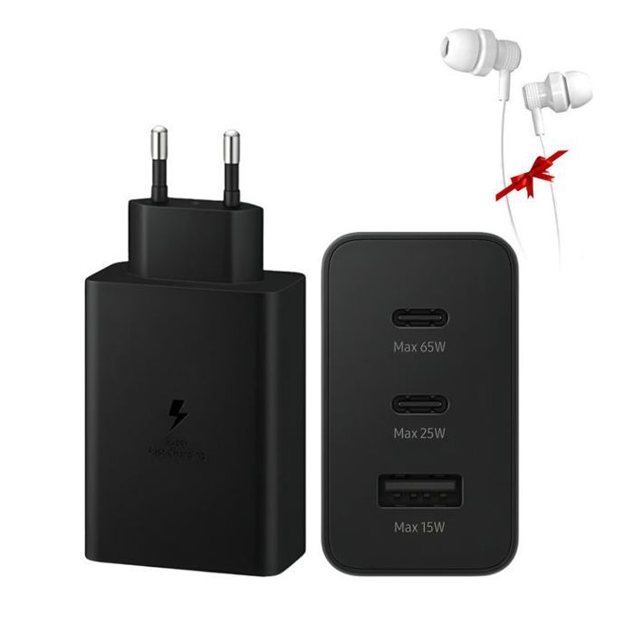 Chargeur Samsung Trio 65W – Adaptateur d'Alimentation Multi-Ports Sans Câble + Ecouteur cadeaux