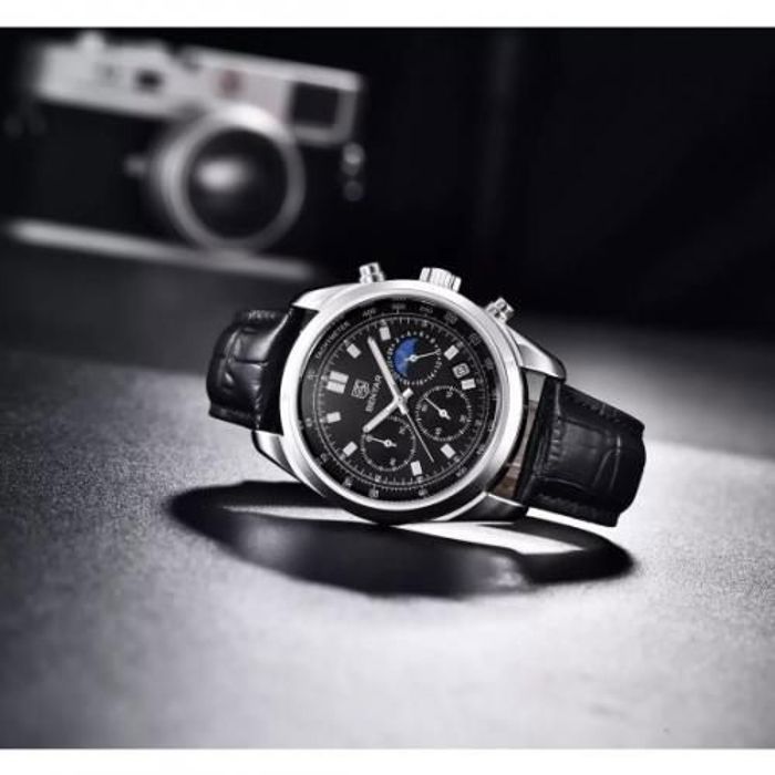 Montre - BENYAR - Quartz - Étanche - Cuir - Chronographe Noir