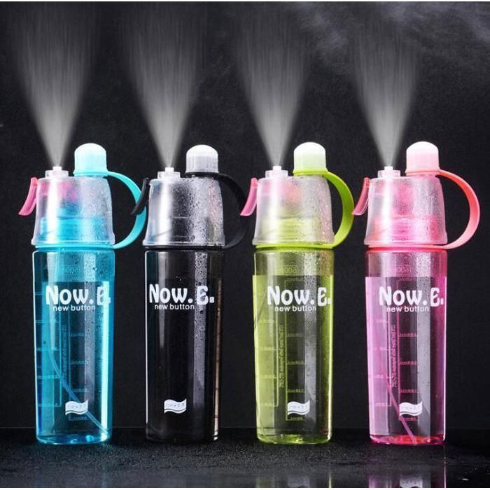 Bouteille d'eau brumisateur, créative en plastique incassable, portable, pour le sport, la gym, le vélo, le fitness, bleu, 600 ml