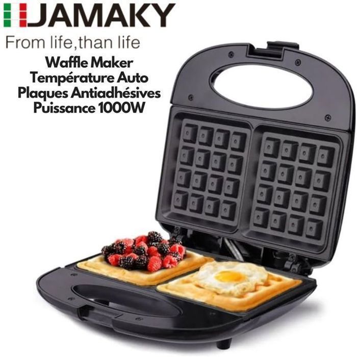 Jamaky JMK2001 Gaufrier Electrique Plaques Antiadhésives Waffle Maker Avec Température Automatique 1000W