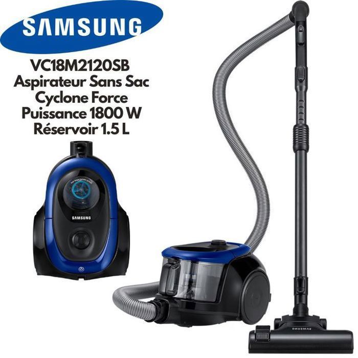 Samsung SC18M2120SB Aspirateur Electrique Sans Sac Tous Types De Sols Réservoir 1.5 Litres Filtre HEPA 1800W