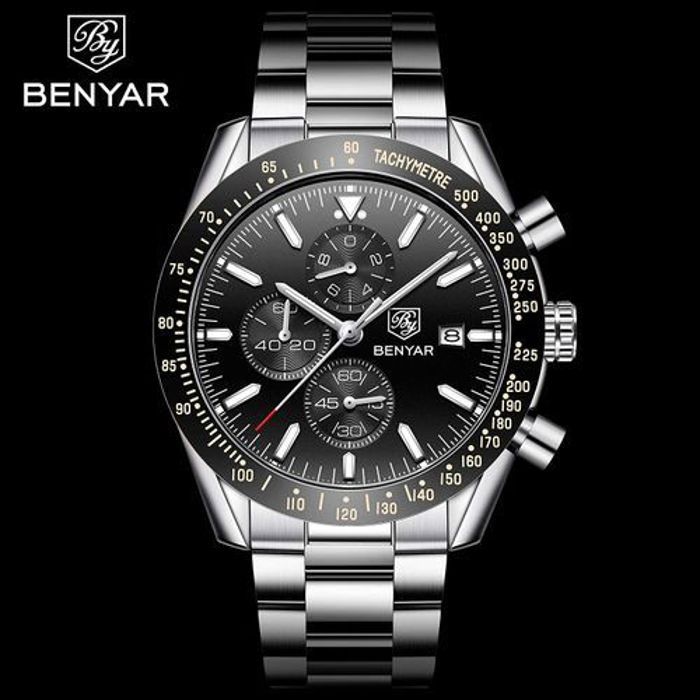 Montre Homme - BENYAR - Chronographe - Étanche - Acier Inoxydable - Marron
