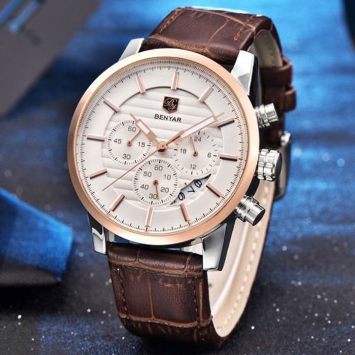 Benyar Montre Top marque nouvelle collection mode en acier  décontractée homme chronographe-multicolor-17
