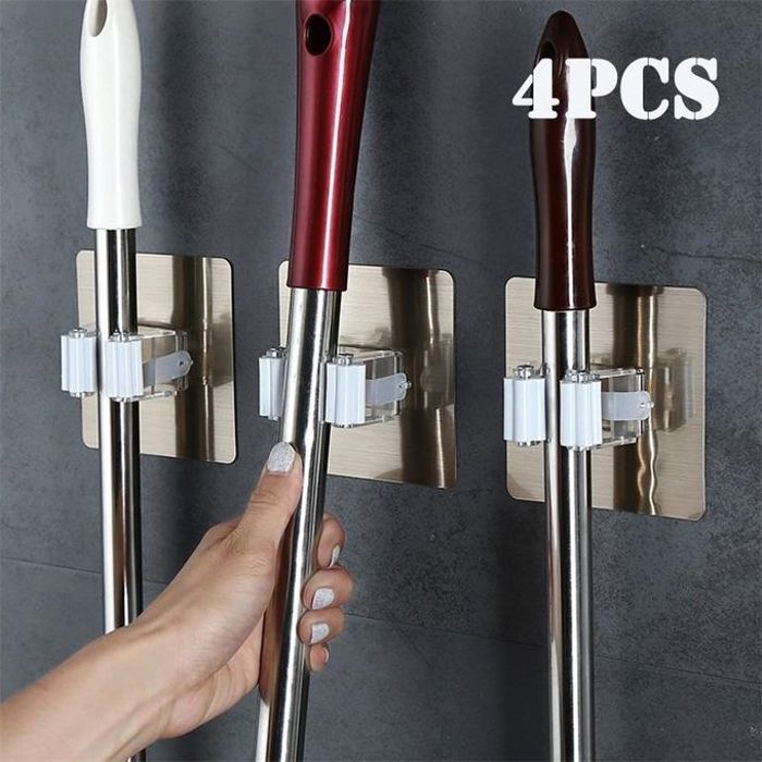 4 Pcs Porte-balai Mural,Adhésif Mop Support Avec Crochets,