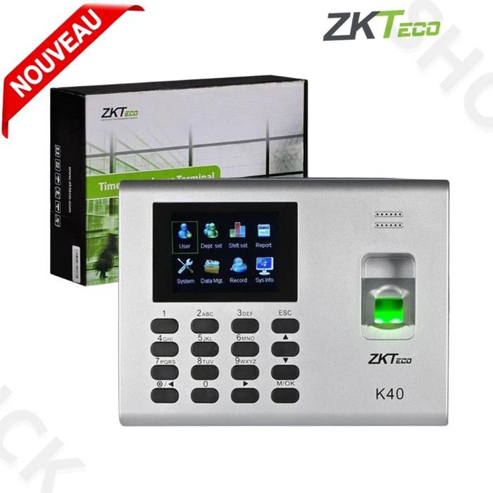 ZKTeco Pointeuse biométrique K40 avec lecteur d'empreinte digitale et carte RFID (capacité de 1000 empreintes digitales)