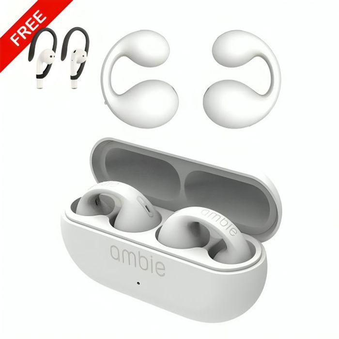 Ecouteurs sans fil AMBIE - Original - Blanc - Bluetooth 5.2 - Autonomie 30h - Sportif