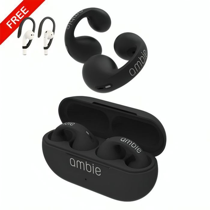 Ecouteur AMBIE sans fil NOIR Original + Crochets d'Oreilles Sportifs Gratuit