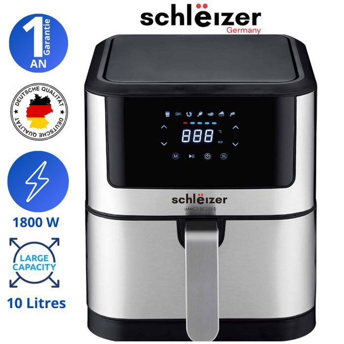 schlëizer Friteuse sans huile XXL - 10L - Air fryer tactile - 7 programmes - 1800W