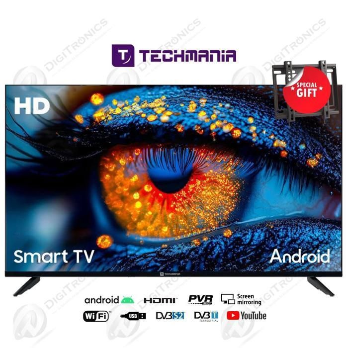 Smart TV 32" - Techmania - HD - Android - Wi-Fi - 3x HDMI - DVB-T2/S2