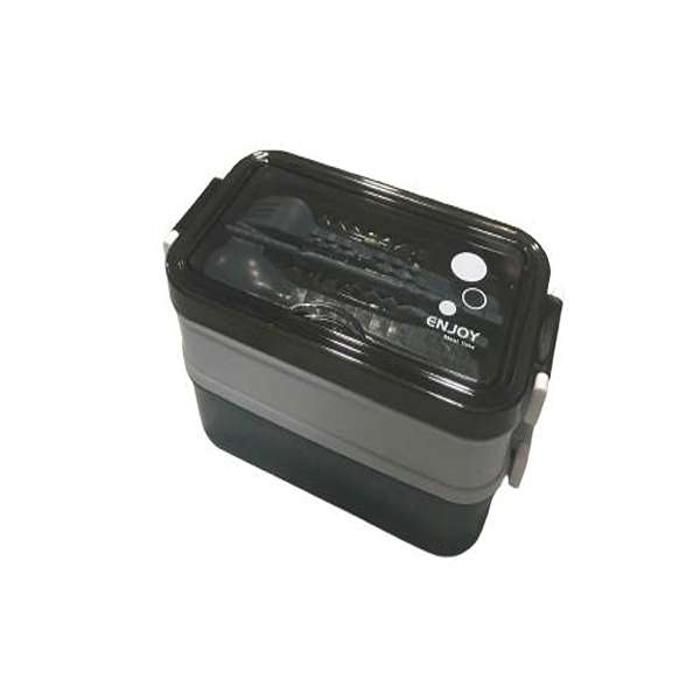 Lunch box 2 etg rectangulaire intérieur inox et extérieur plastique alimentaire sans BPA couleur bleu