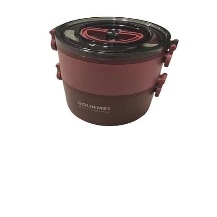 Lunch box 2 etg ronde intérieur inox et extérieur plastique alimentaire sans BPA couleur rose