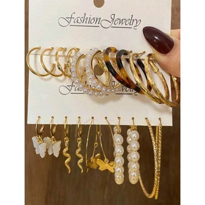 10 paires boucles d'oreilles avec fausses perle et papillon