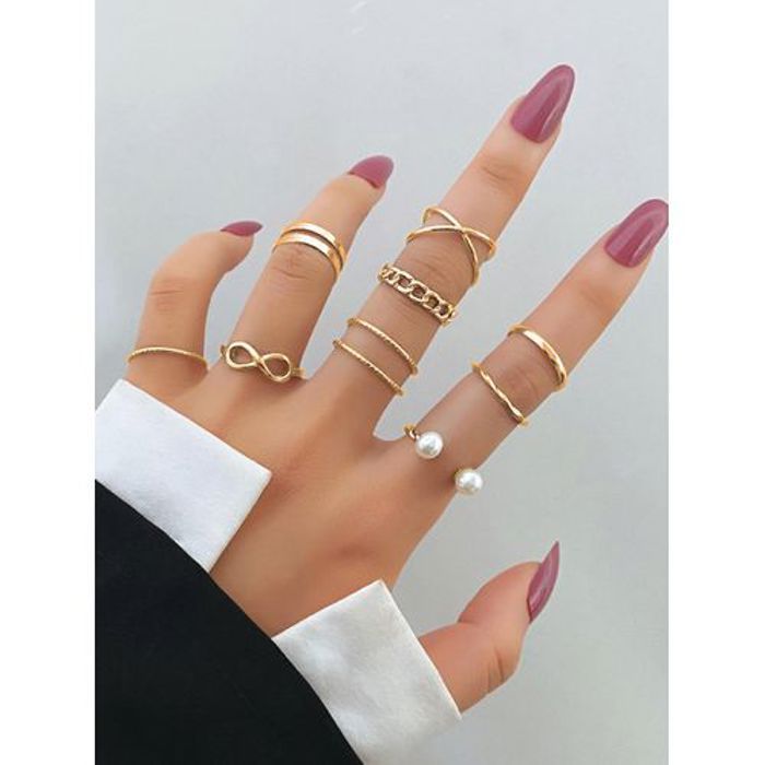 9 pieces bagues femme-Anneau à fausses perles