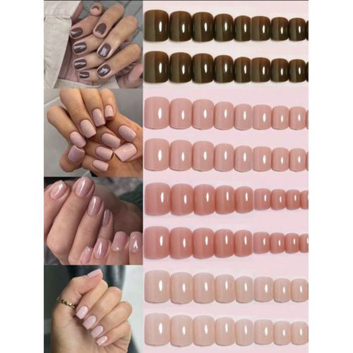 Boite de 96 pieces faux ongles brillant avec lime et feuille ruban