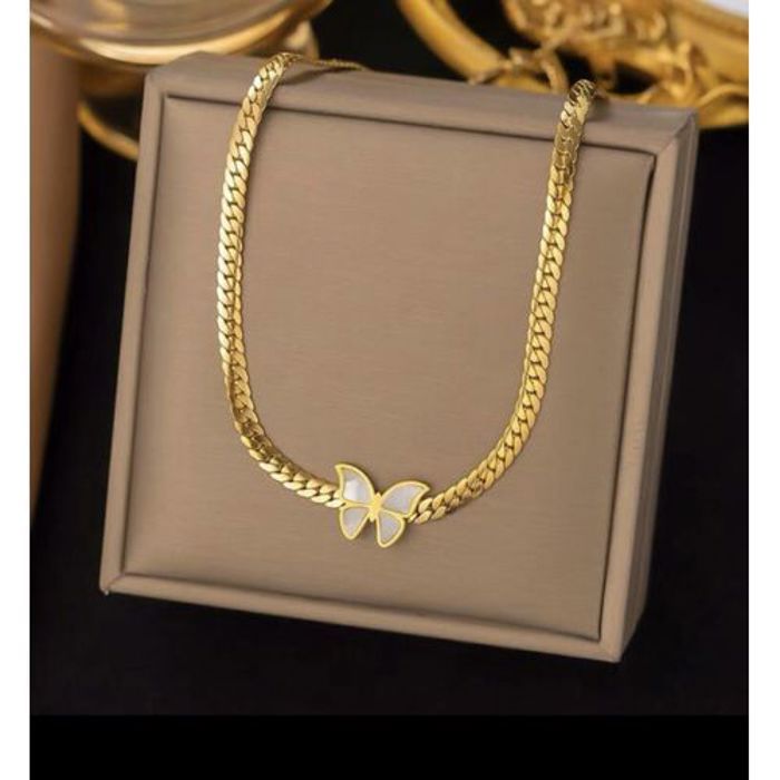 Collier avec pendentif en acier inoxydable 18K platine plaqué papillon