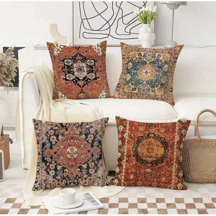 4 Pièces Housse de coussin lombaire à motif géométrique sans bourre