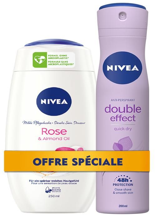 Nivea Déodorant Femme Double effect Spray  200ml + Gel Douche Care & Roses  250ml