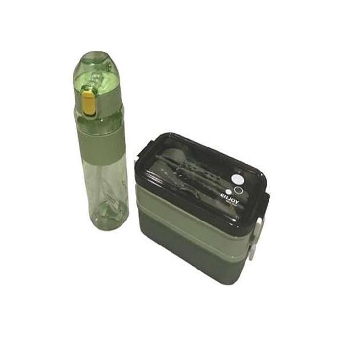 PACK LUNCH BOX rectangulaire 2 etg et gourde sans BPA vert