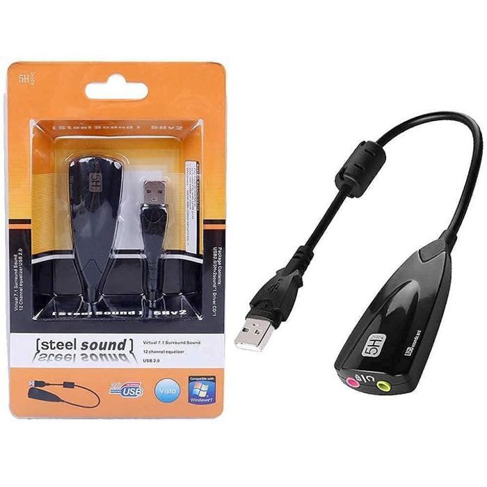 Carte Son USB 2.0 Sound Card 5Hv2 : Virtuel 7.1 Surround Son Immersif de Qualité