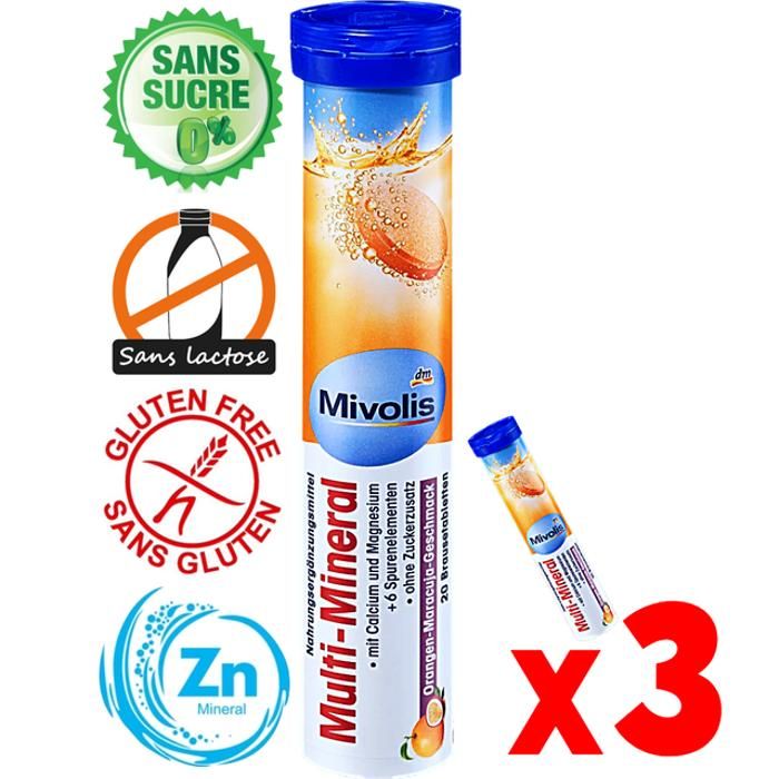 Comprimés Sans gluten Sans lactose multi-minéraux Calcium Magnésium Manganèse Molybdène Sélénium Zinc 60 pièces